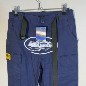 Corteiz Guerillaz Cargo Pants Mens Medium Blue White‎ Graphic Belted New